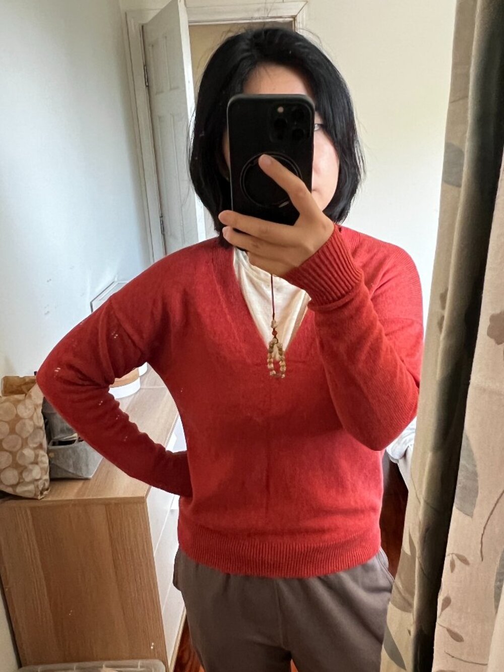 Everlane 100% Cashmere V-Neck Sweater Orange Red Size S Petite